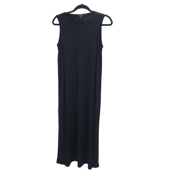 J. Jill Wearever Collection Small Black Maxi Dress Knit Sleeveless Slit Side - Picture 1 of 16